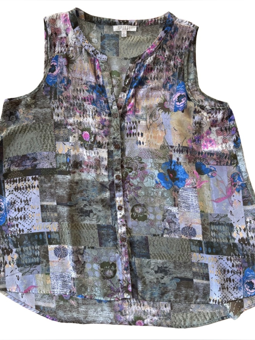 Spense Multicolor Floral Patchwork Button-Front Shirt